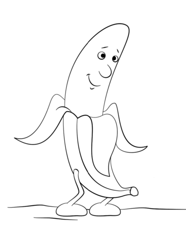 Cartoon Banana Character Coloring Page